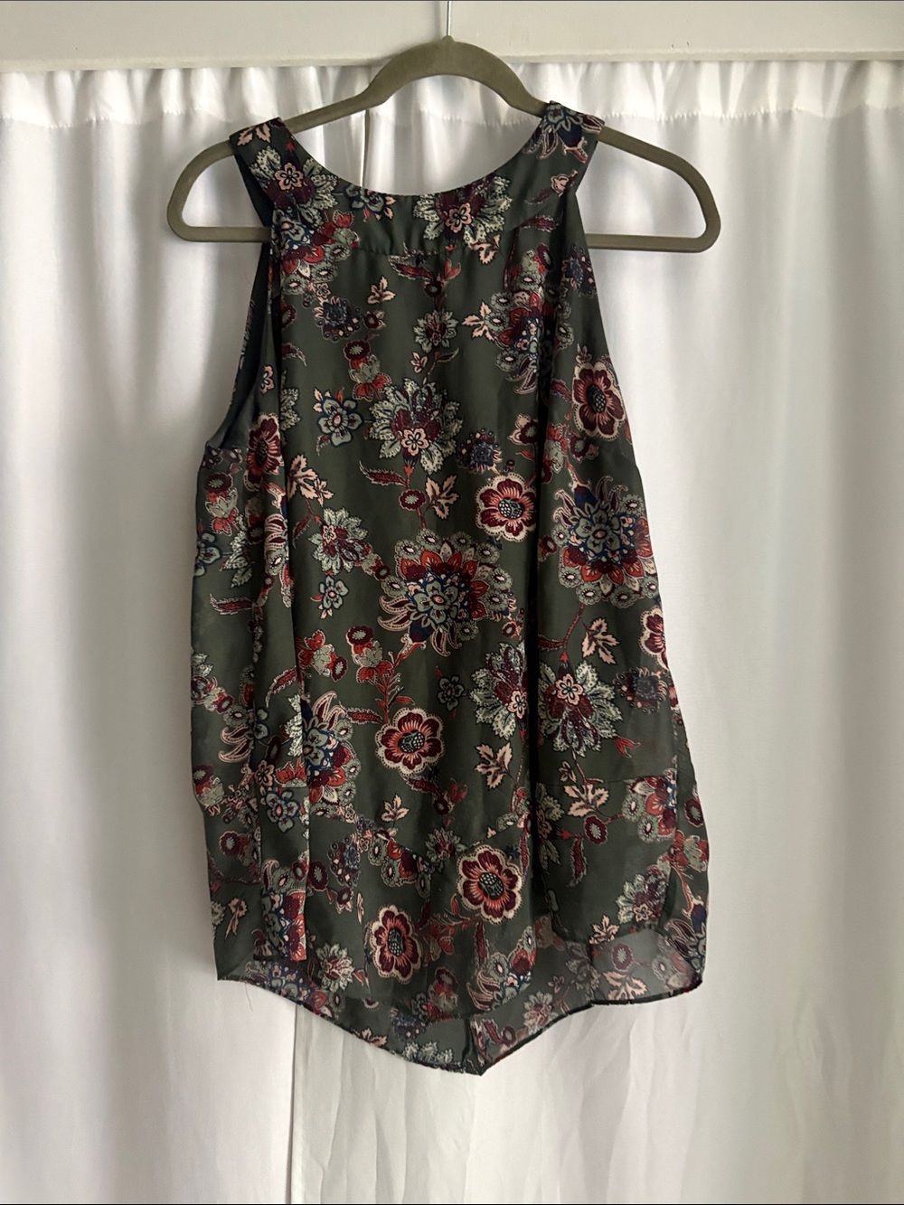 AGB Olive Green Floral High-Neck Camisole